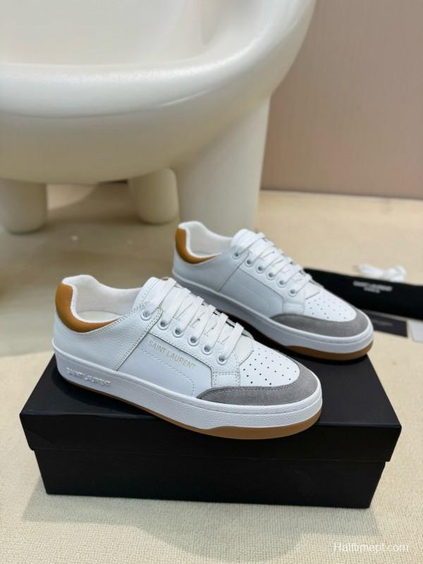 2024 Unisex Yves Saint Laurent White Grey Brown Leather Suede Sneakers