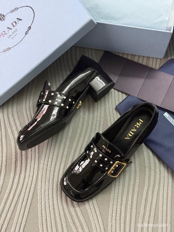 2025 Women Prada Black Patent Leather Mary Jane Loafer