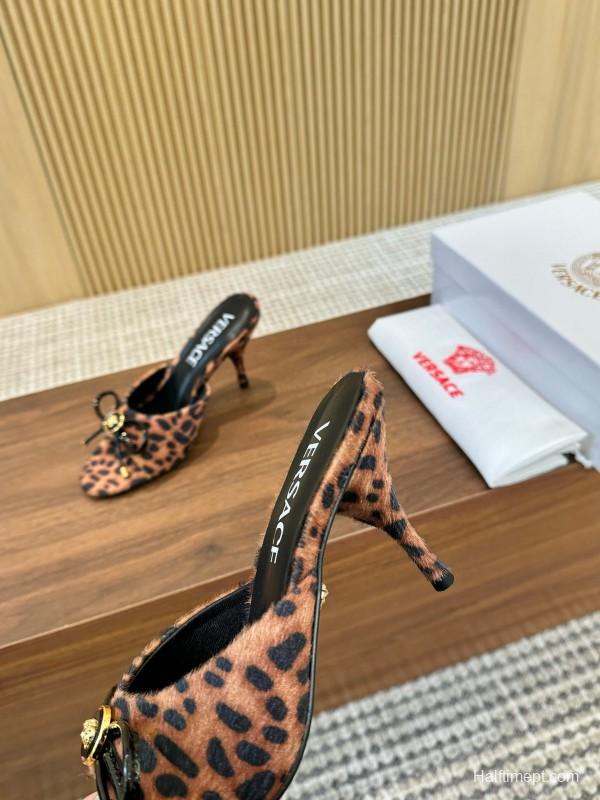 2025 Women VERSACE Leopard Print Calf Hair Heels LY00210