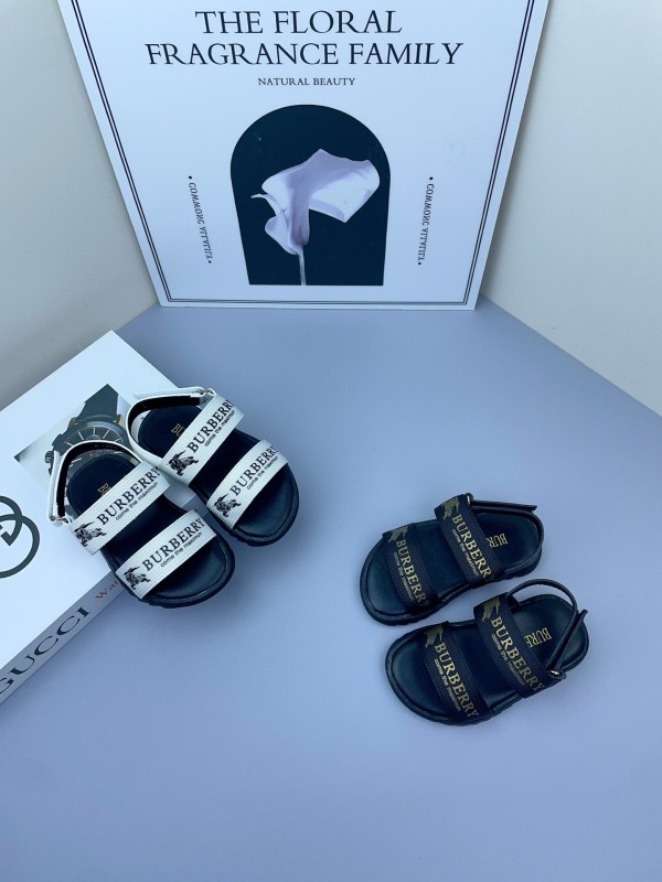 2025 Kids Burberry White Black Leather Sandals
