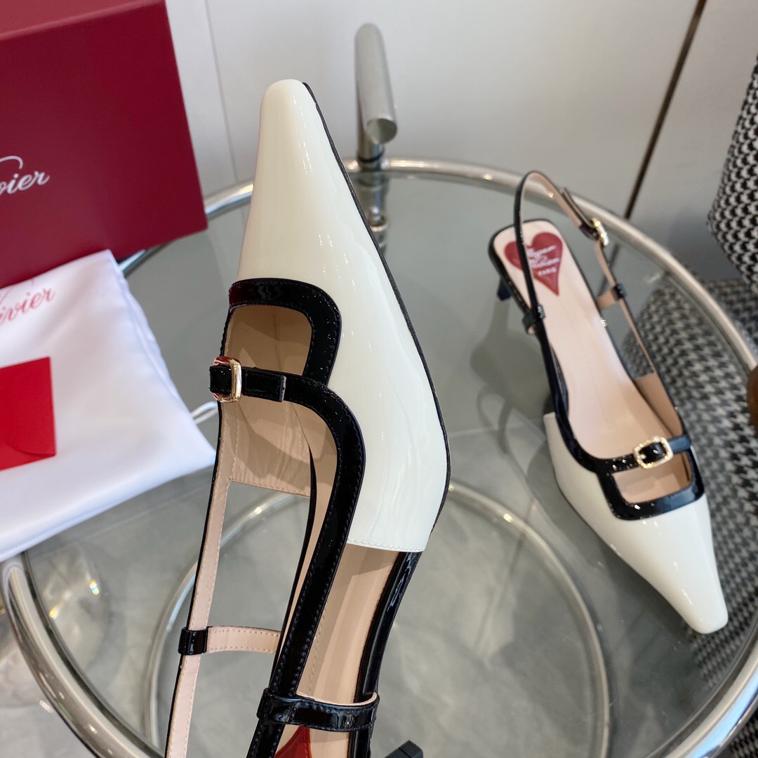 2025 Women Roger Vivier White Black Patent Leather Slingback Pump KFY00340