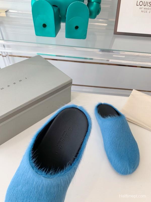 2024 Women Marni Blue Horsehair Slippers