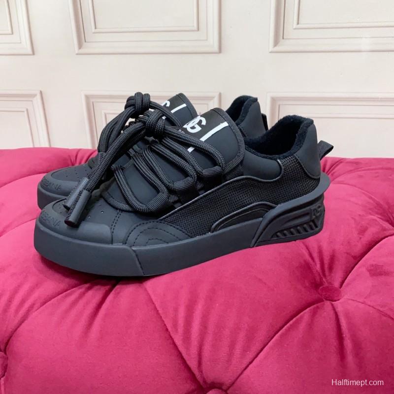 2025 Men Dolce & Gabbana Black Mesh Leather Sneakers