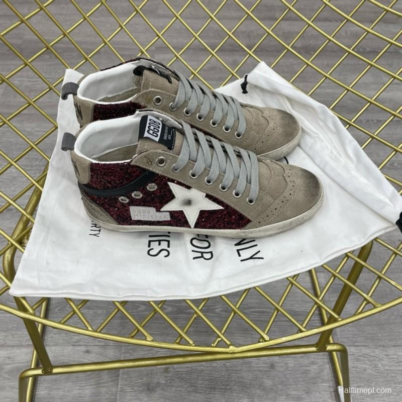 2024 Unisex GGDB Red Black White Suede Glitter High-Top Sneaker MJ00300
