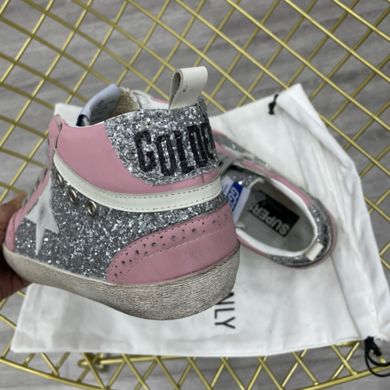 2024 Women GGDB Pink Silver Suede Leather High Top Sneakers MJ00300