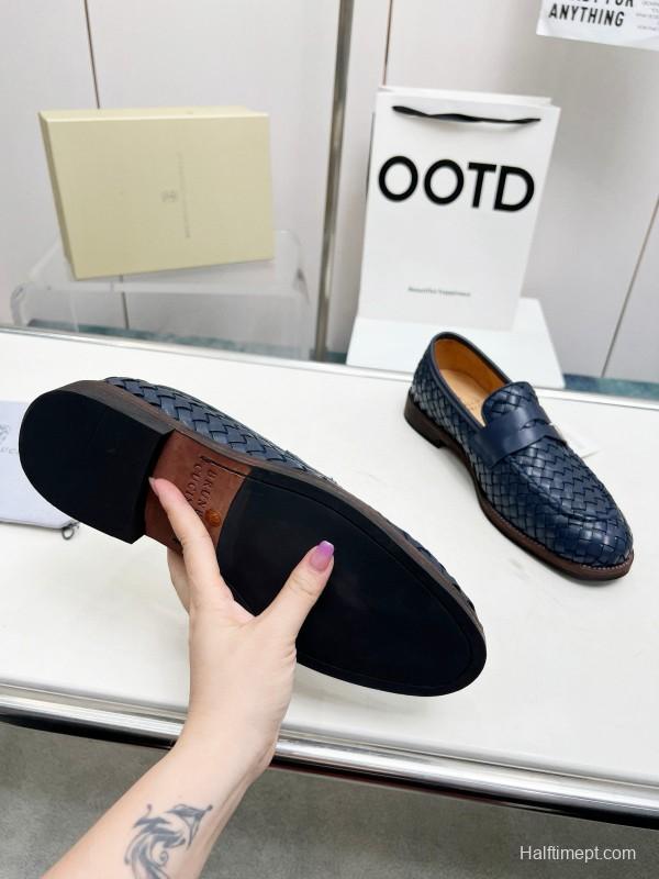 2024 Men Brunello Cucinelli Navy Leather Loafers MJ00500