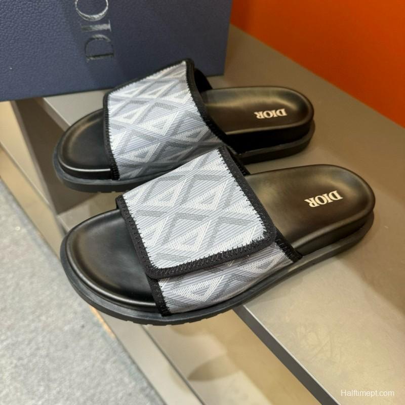 2024 Dior Grey White Fabric Slippers MJ00180