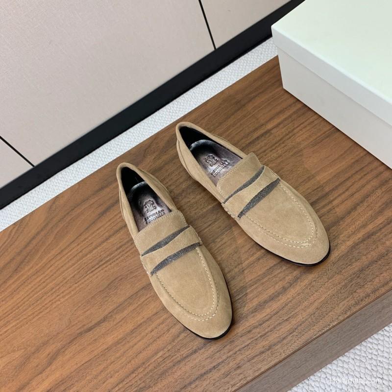2025 Men Brunello Cucinelli Beige Suede Loafers Handmade Craftsmanship KFY00300(M)