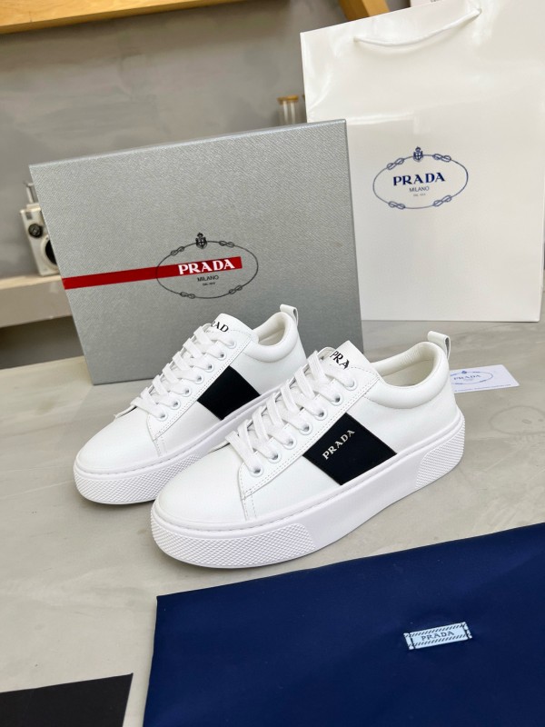 2024 Unisex Prada White Black Leather Sneakers MJ00310