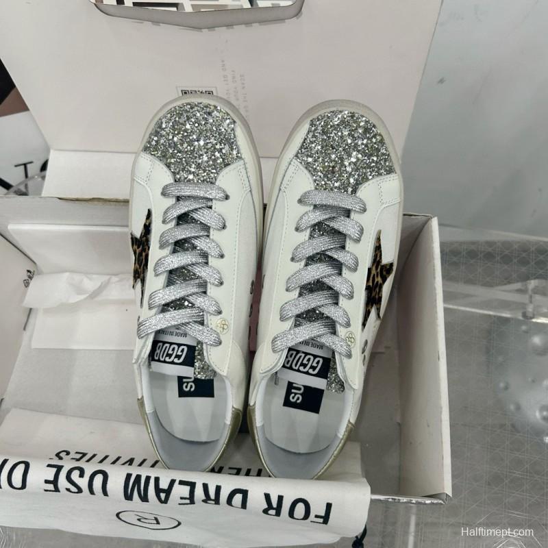 2025 Women GGDB White Leopard Print Leather Sneakers
