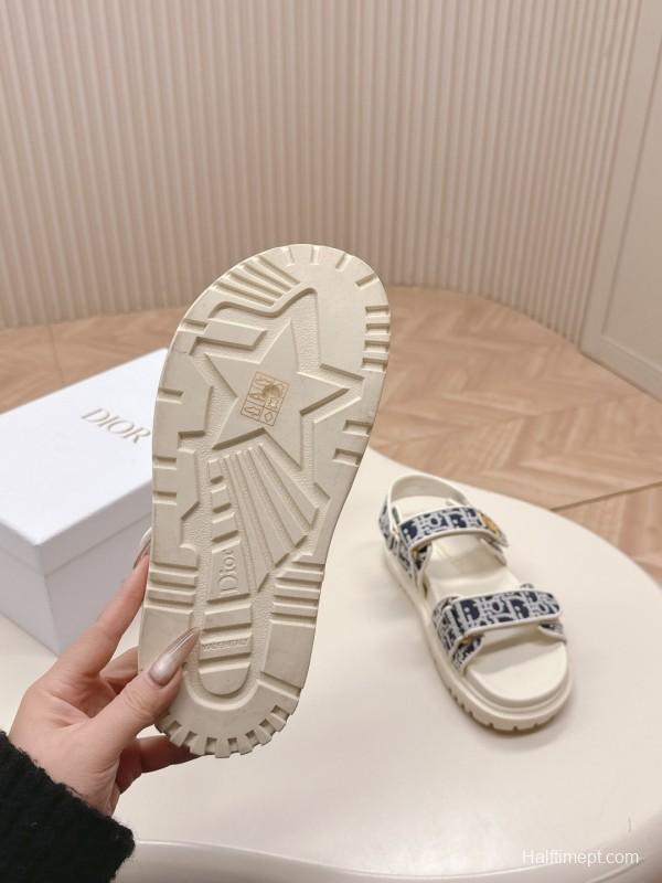 2025 Women Dior Navy White Canvas Sandals LY