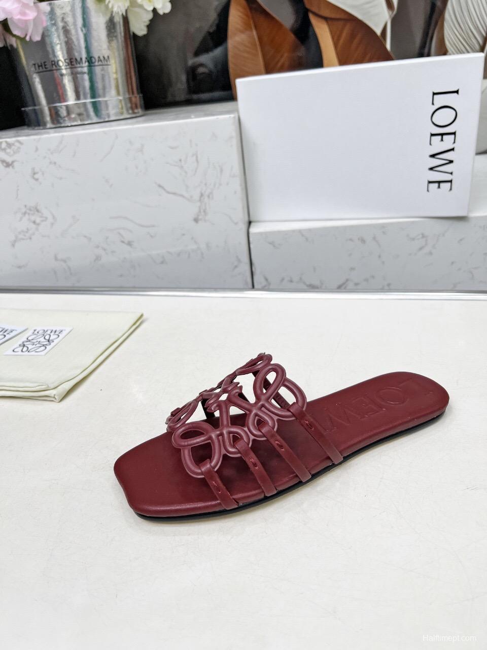 2025 Loewe Burgundy Leather Slippers