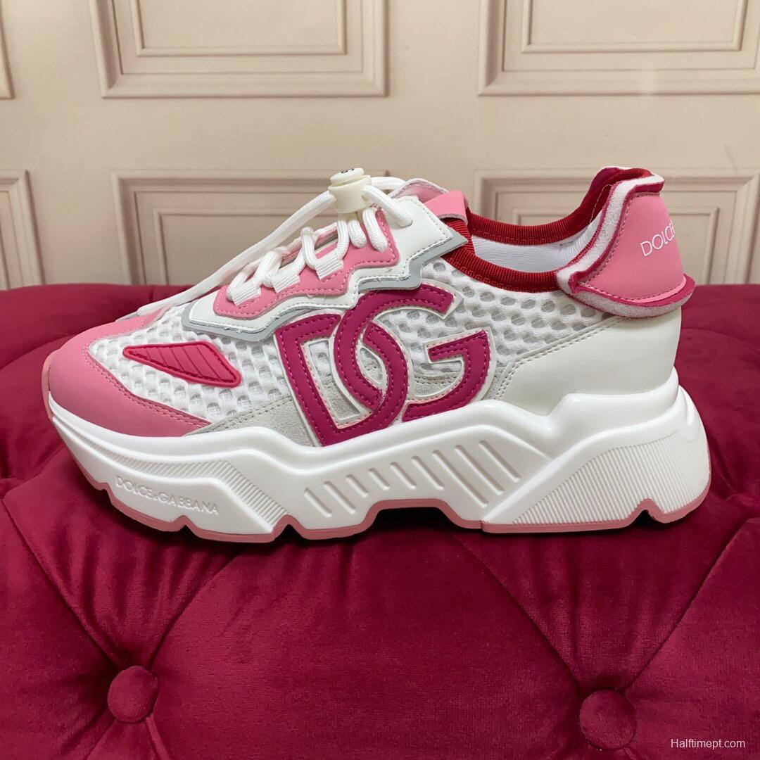 2025 Women Dolce & Gabbana White Pink Mesh Sneakers LY00330(F)