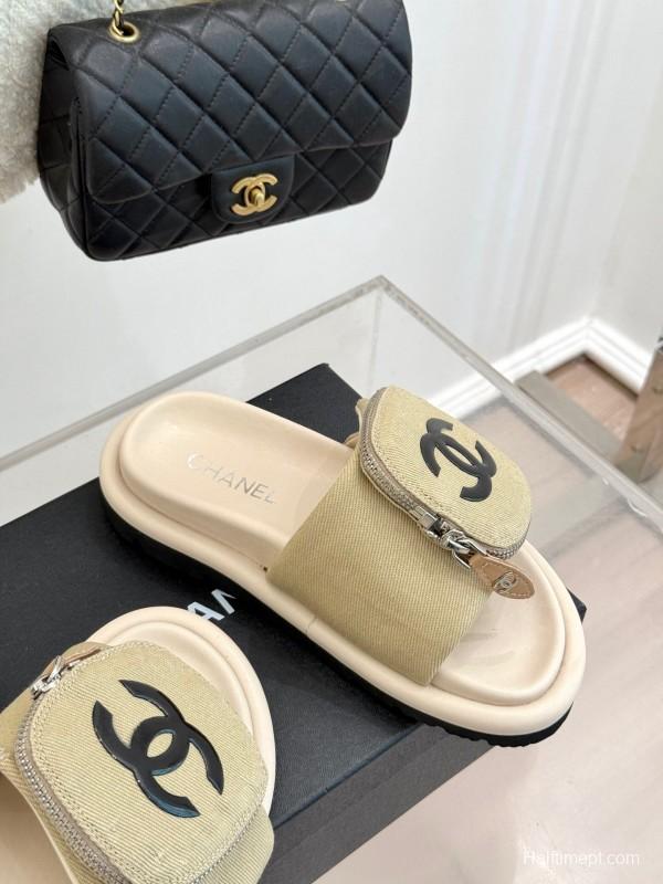 2025 Slippers Chanel Beige Fabric Slippers KFY00220