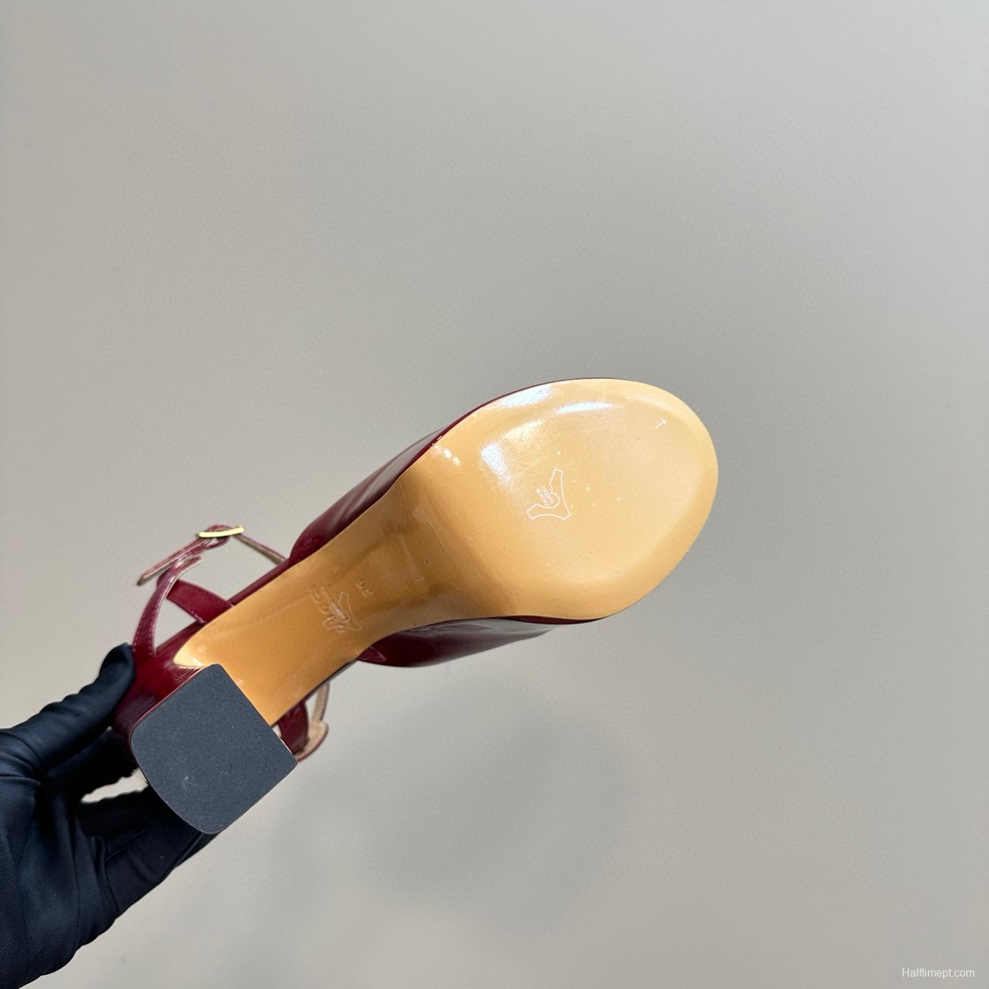 2025 Women Gucci Red Patent Leather Platform Sandals