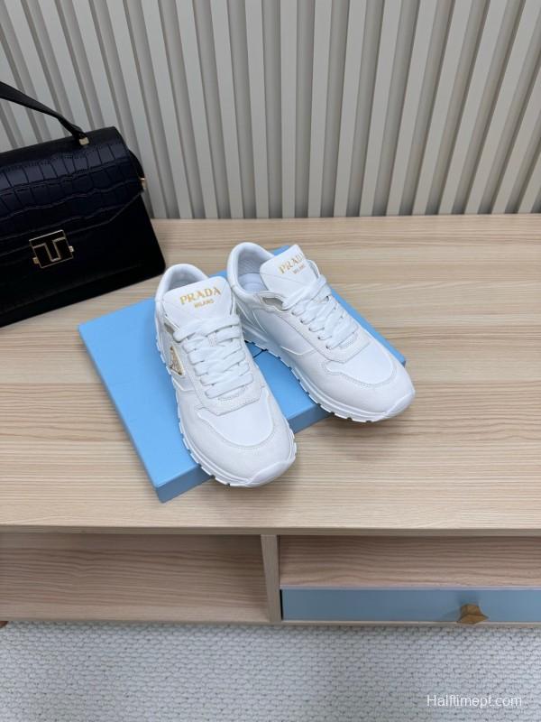 2025 Women Prada White Leather Sneakers