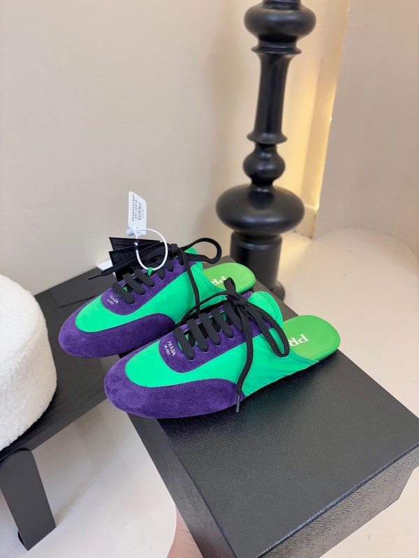 2025 Women Prada Green Purple Suede Sneakers