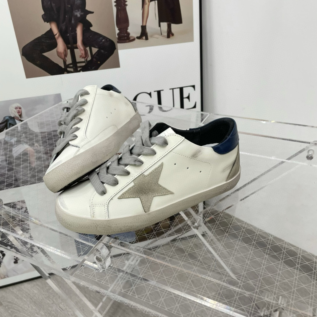 2025 Unisex GGDB White Grey Navy Leather Sneakers