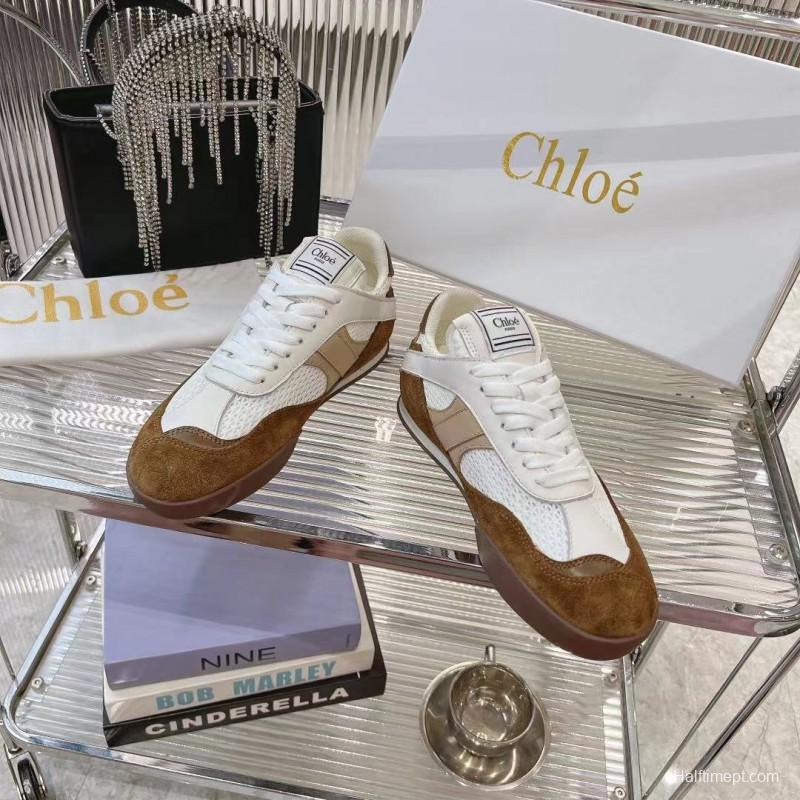 2025 Women Chloé White Brown Suede Leather Sneakers LY00280