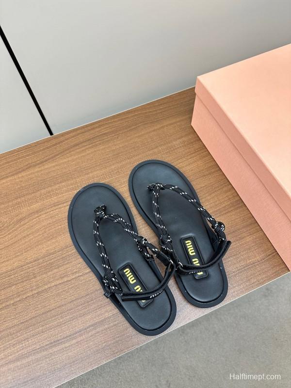 2025 Women Miu Miu Brown Leather Sandals