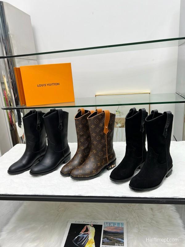 2024 Women Louis Vuitton Black Leather Boots MJ00360