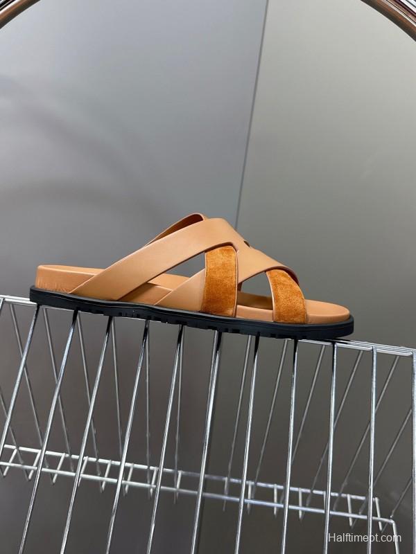 2025 Slippers Hermès Brown Suede Leather Slippers