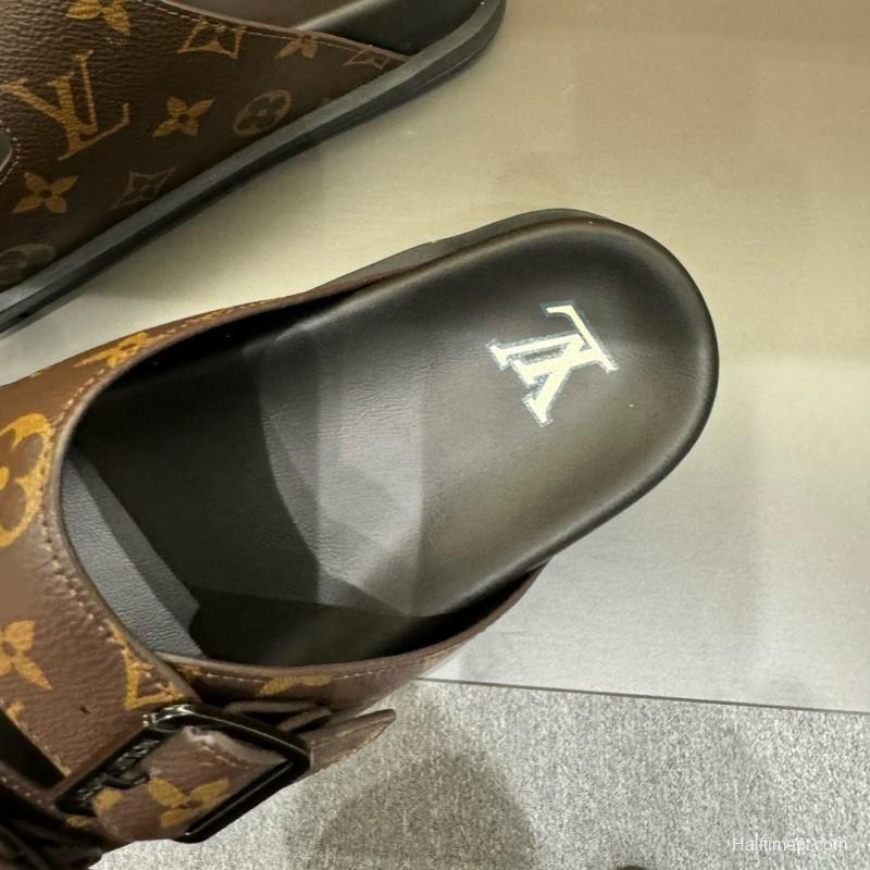2024 Men Louis Vuitton Brown Leather Slippers MJ00210