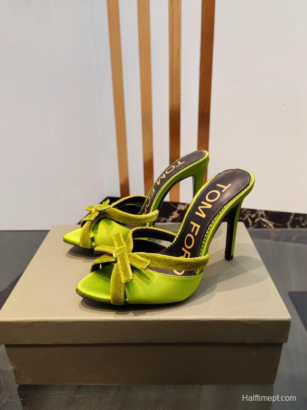 2025 Women TOM FORD Green Velvet High Heel Mules KFY00290