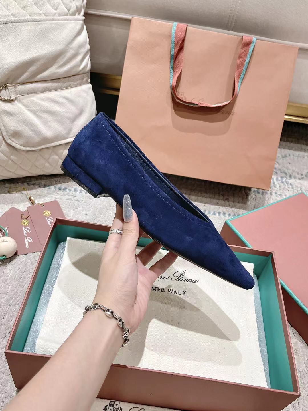 2025 Women LP Navy Suede Ballet Flats