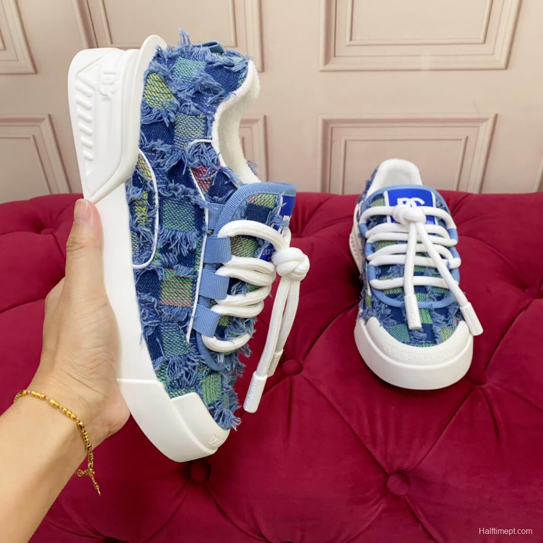 2025 Unisex Dolce & Gabbana Blue Green Denim Fabric Sneakers