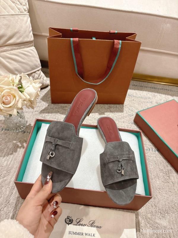 2025 Slippers LP Grey Suede Slippers LY00270