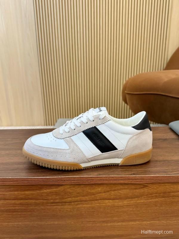 2025 Men TOM FORD White Black Suede Leather Sneakers