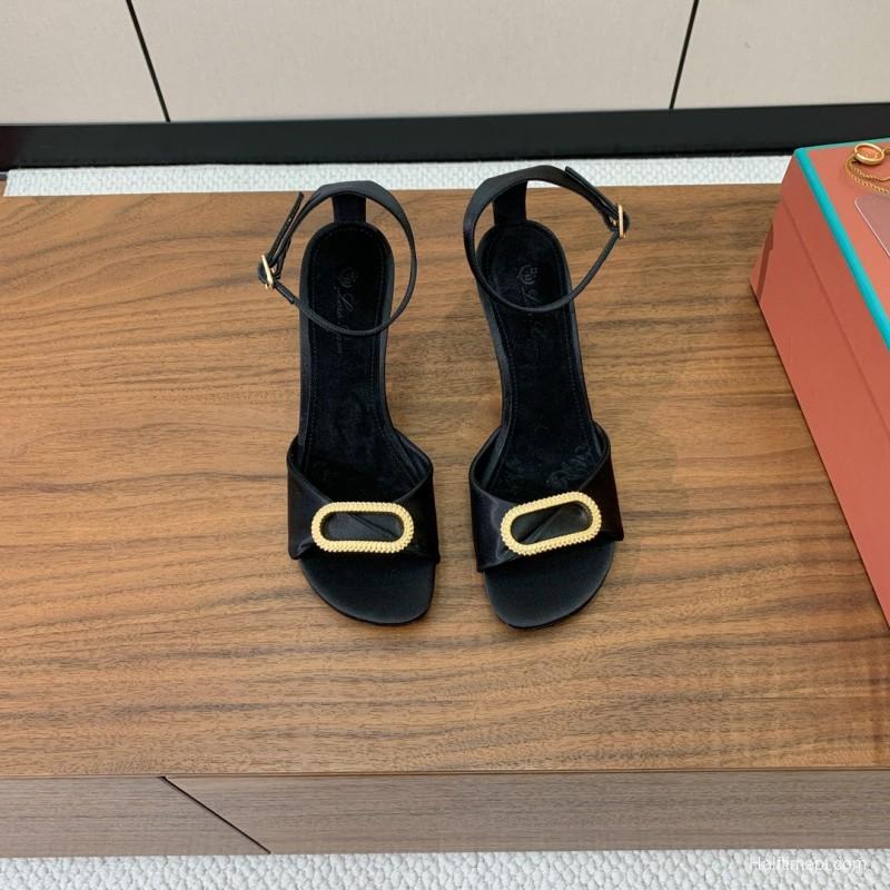 2025 Women Le Parmentier Black Leather Sandals Custom Hardware KFY00280