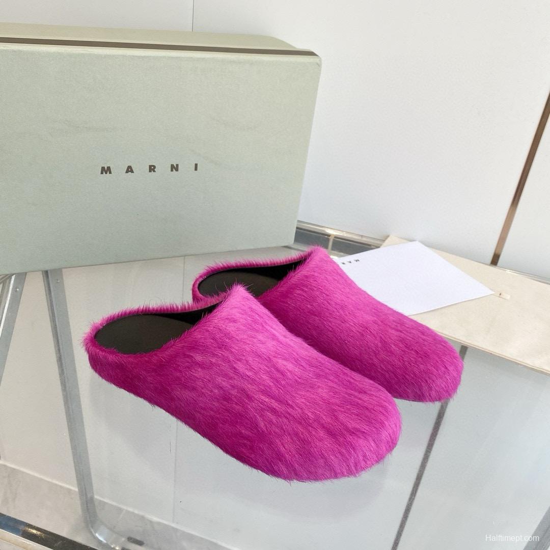 2024 Unisex Marni Pink Calf Hair Leather Mules MJ00320+20