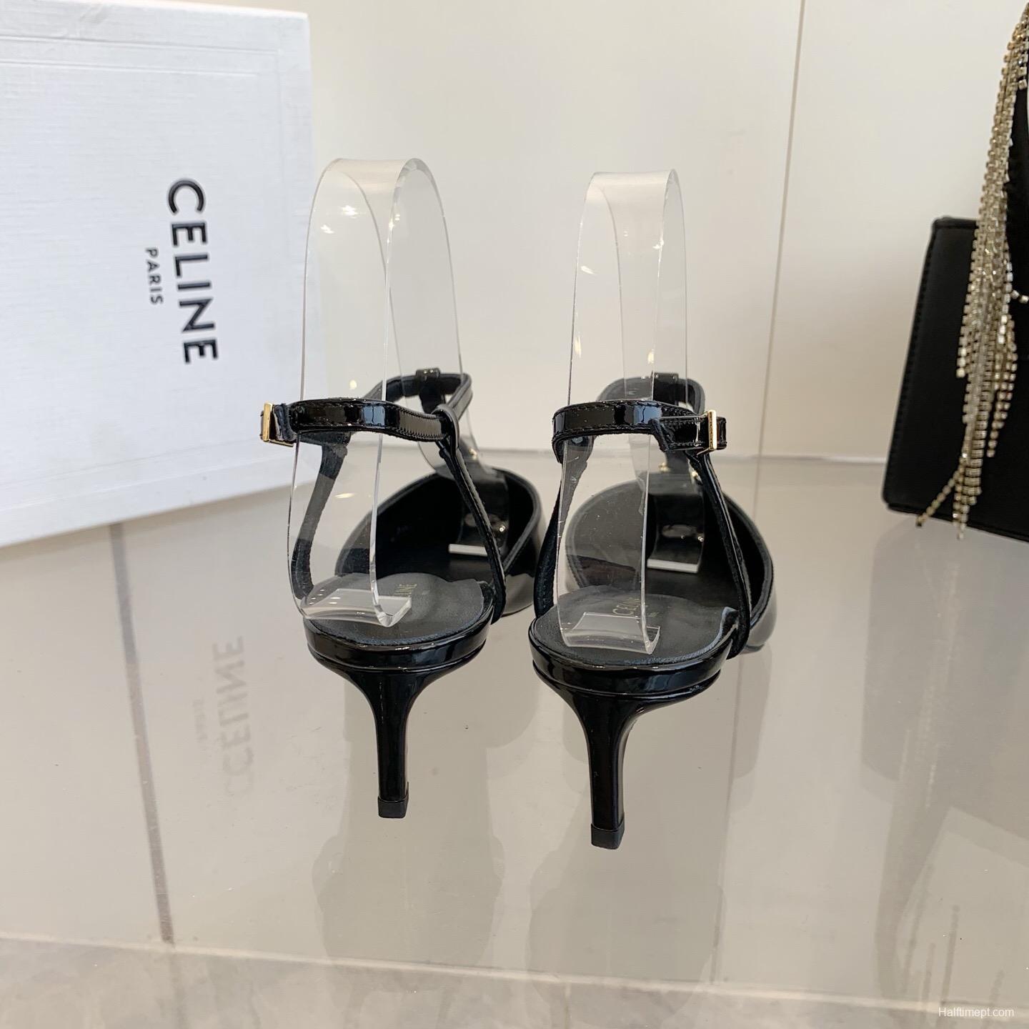 2025 Women Celine Black Patent Leather Slingback TRIOMPHE KFY00300