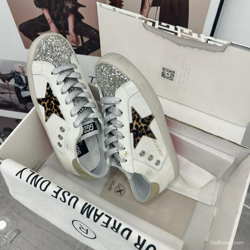 2025 Women GGDB White Leopard Print Leather Sneakers