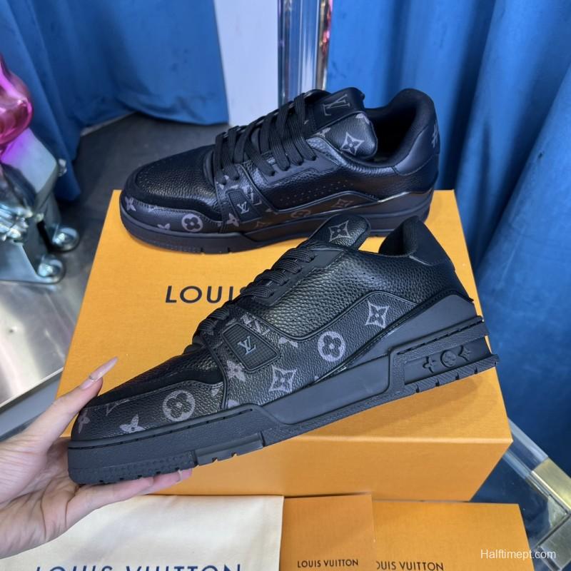 2025 Unisex Louis Vuitton Black Grey Leather Trainer