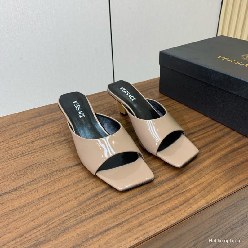 2025 Women VERSACE Beige Patent Leather Slippers