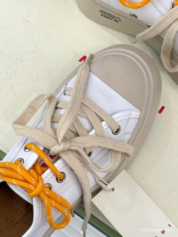2025 Women Marni White Leather Chunky Sole Casual Sneakers LY00360(F)