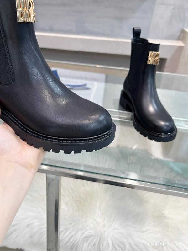 2024 Women Dior Black Leather Boots MJ00350
