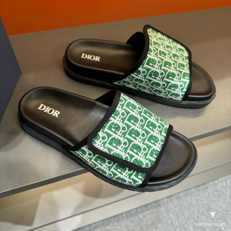 2024 Dior Green White Fabric Slippers MJ00180