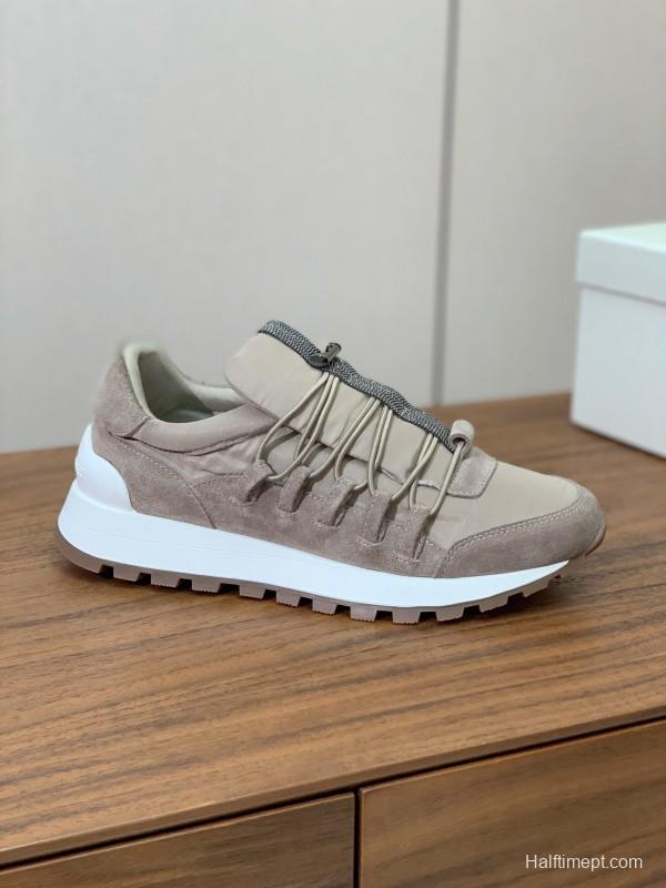 2025 Unisex Brunello Cucinelli Beige Suede Nubuck Leather Sneakers LY