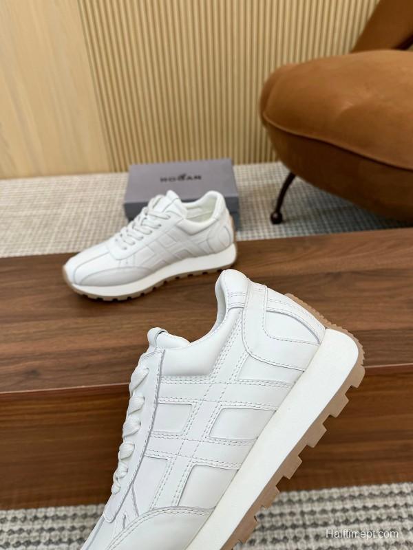 2025 Unisex HOGAN White Leather Suede Sneakers H671