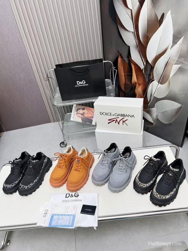 2024 Unisex Dolce & Gabbana Grey Leather Derby Casual Shoes MJ00360