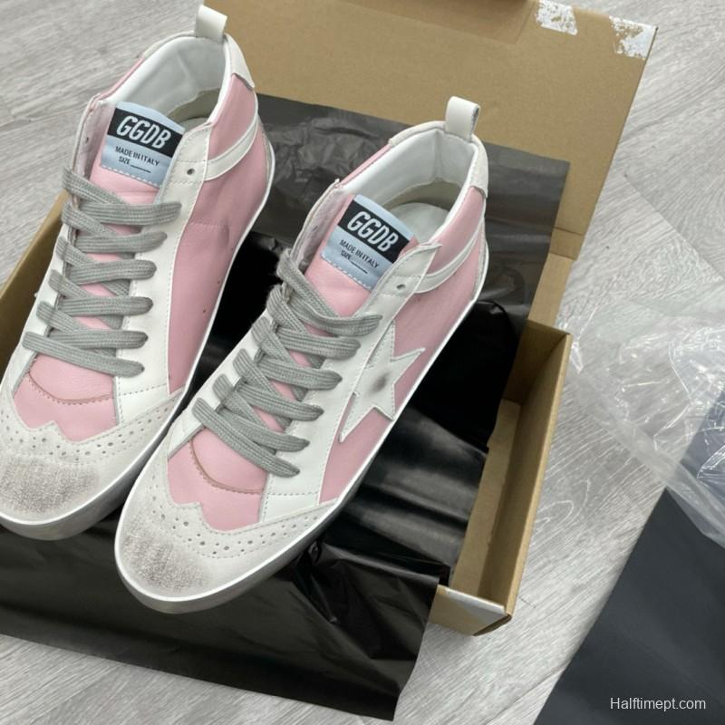 2024 Women GGDB Pink White Leather High Top Sneakers MJ00300