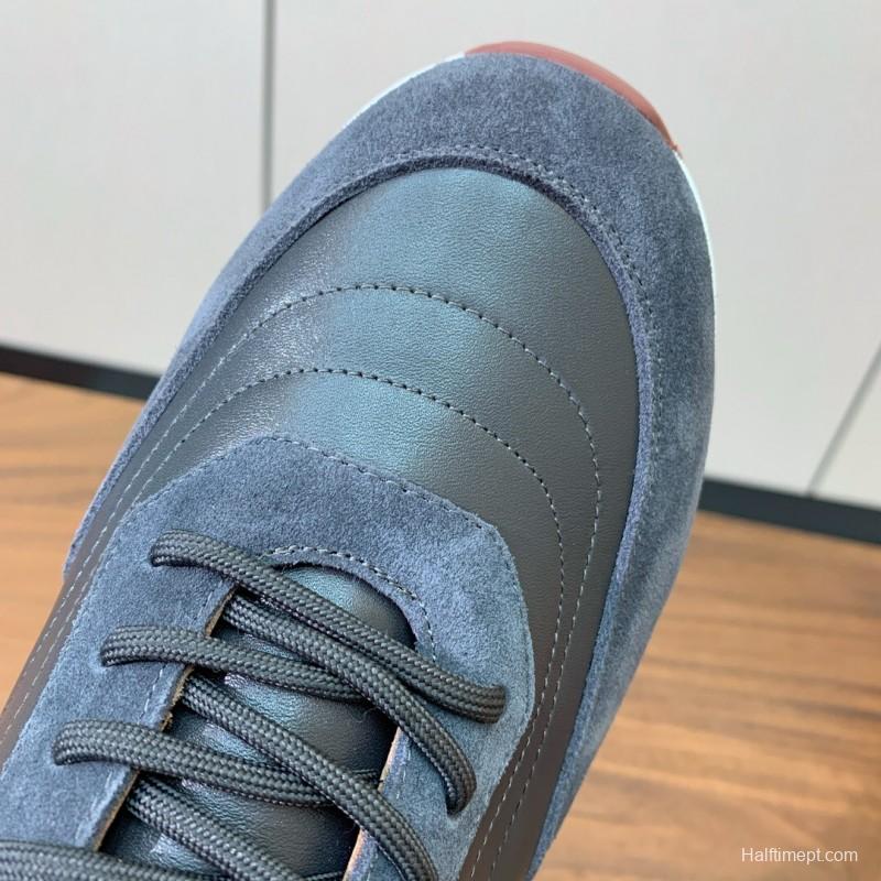 2025 Unisex Le Parmentier Grey Blue Suede Leather Sneakers LY