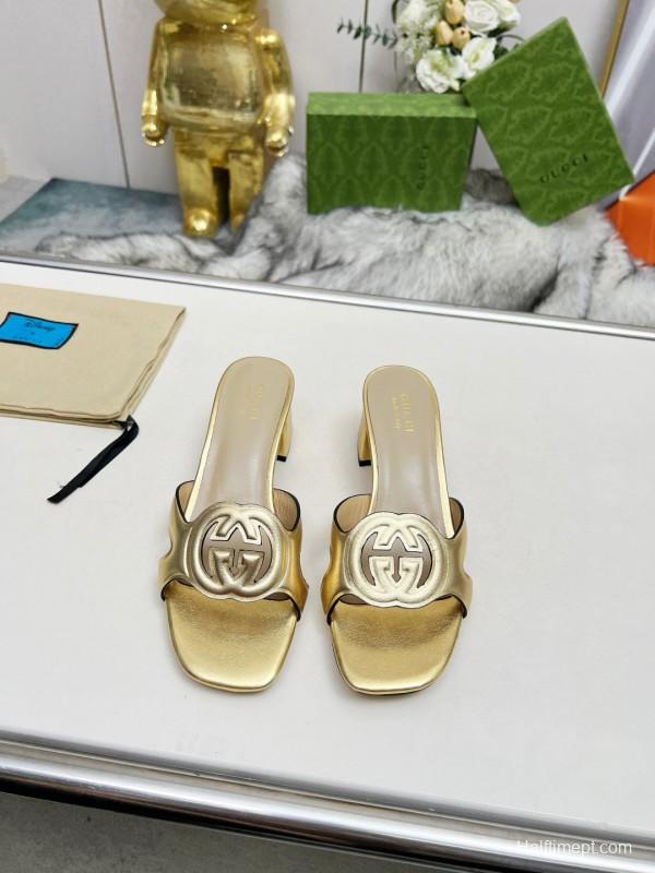 2025 Gucci Gold Leather Slippers