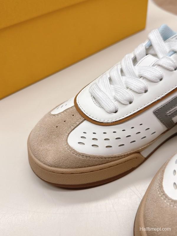 2025 Women Fendi White Beige Suede Leather Sneakers LY00350(F)