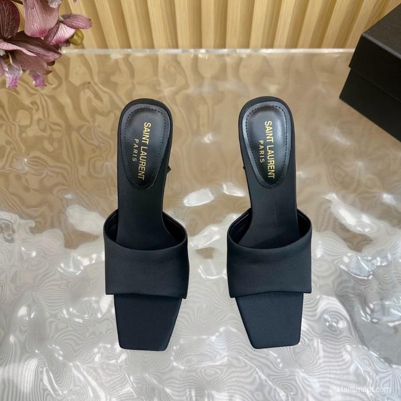 2025 Women Yves Saint Laurent Black Silk Heels KFY00280
