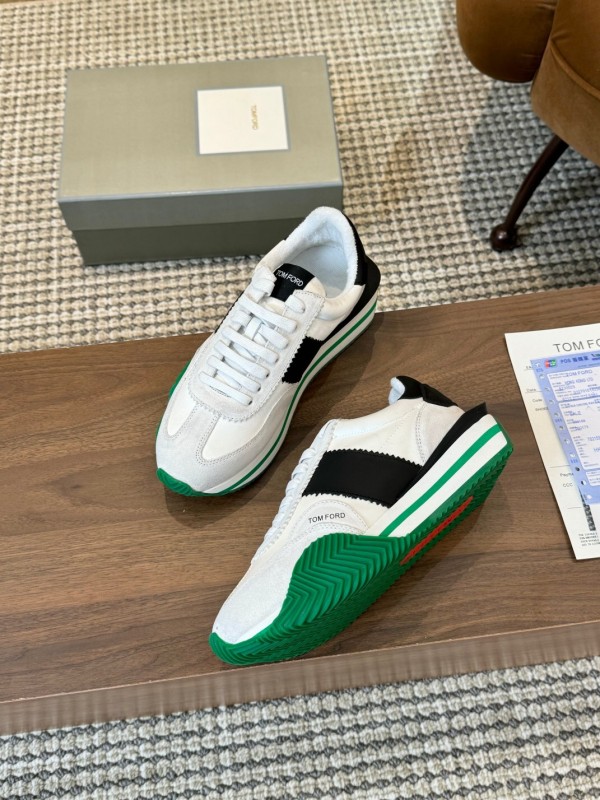 2025 Unisex TOM FORD White Black Green Leather Suede Sneakers LY00360(F)/LY00370(M)